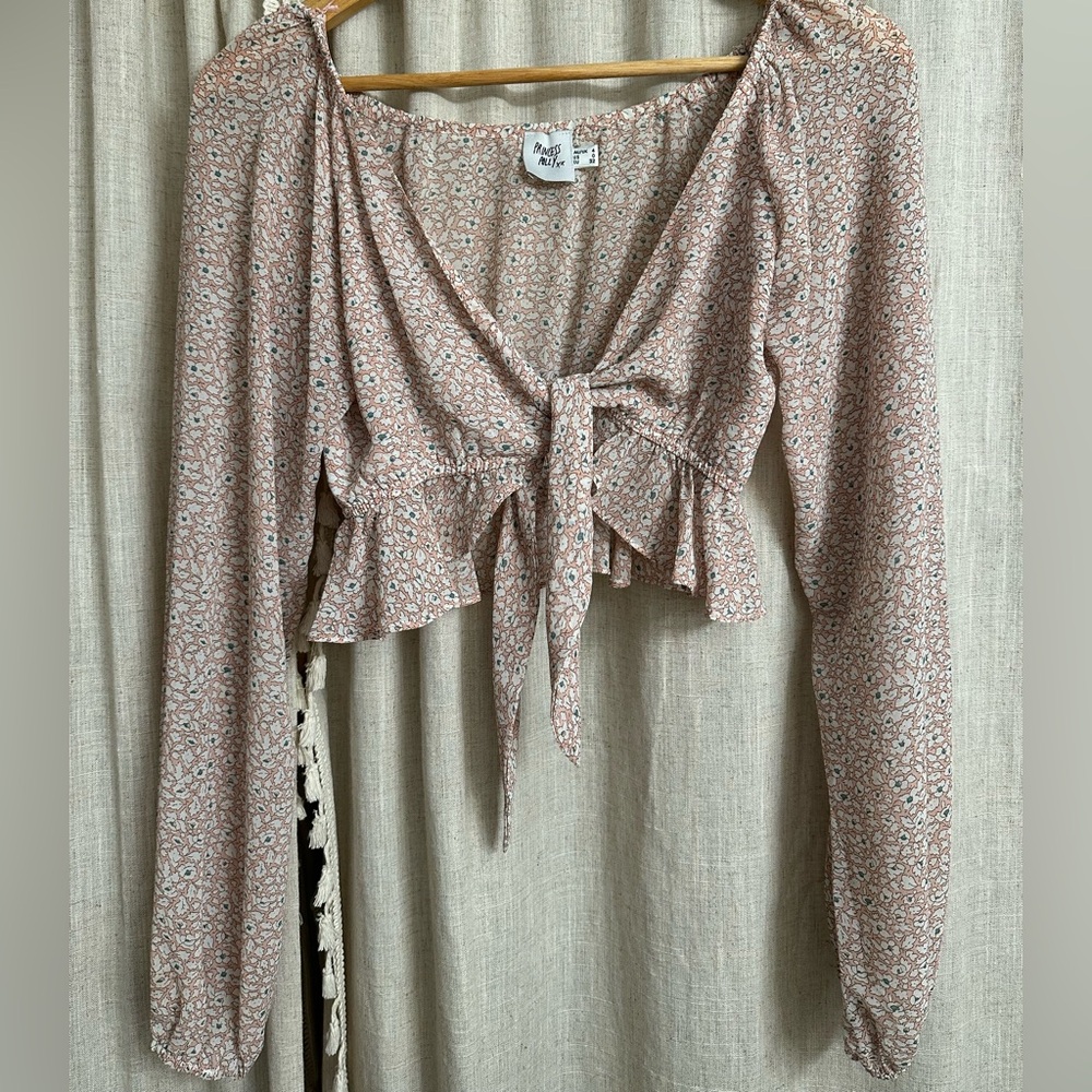 Princess Polly Pink Floral Tie-Front Blouse